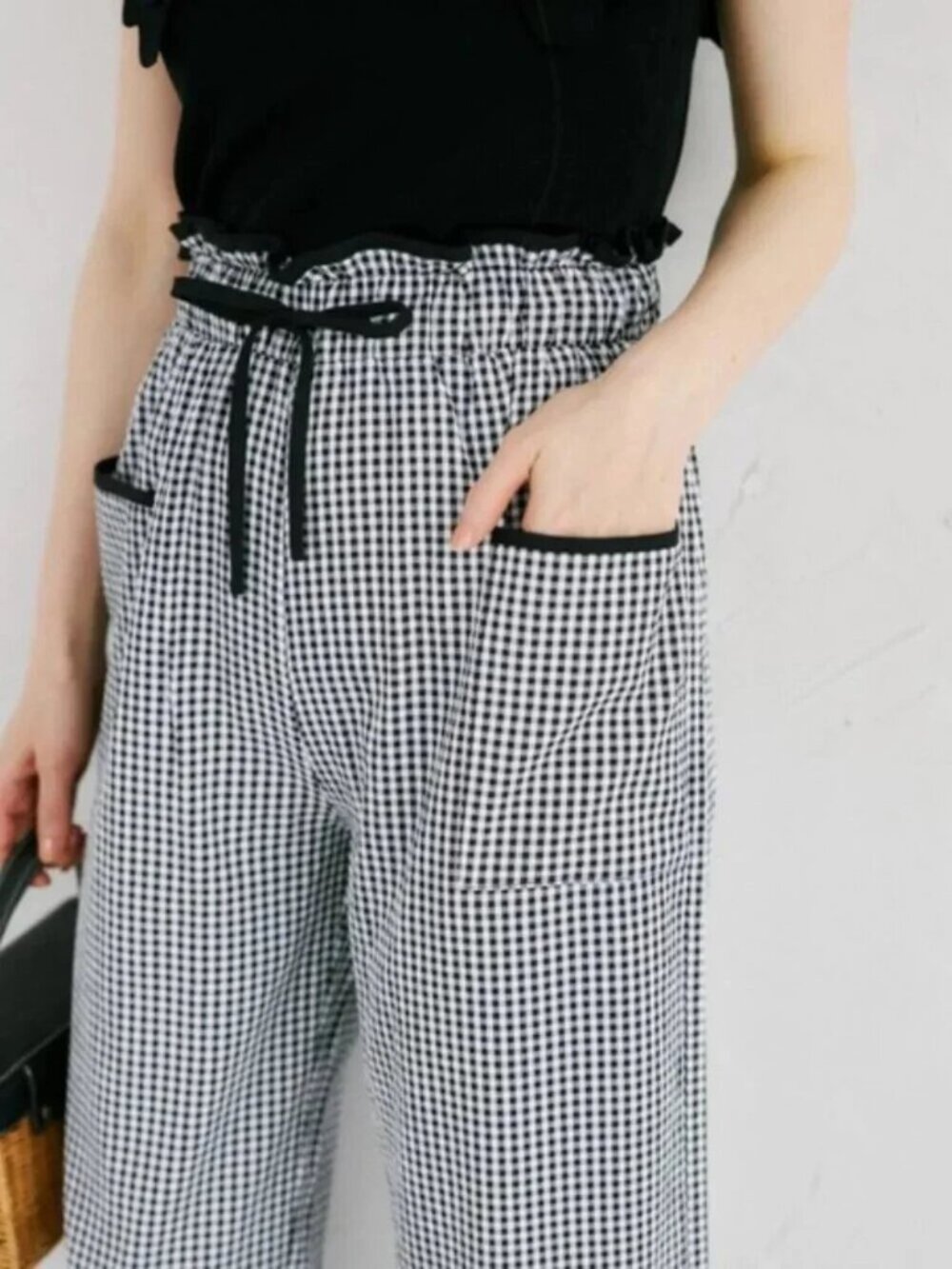 Gingham Plaid Loose Pants Trousers With Pockets